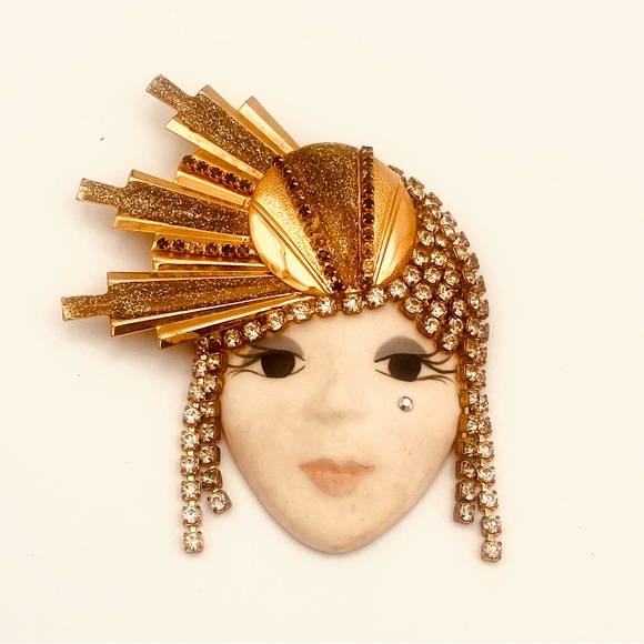 VINTAGE FLAPPER ART DECO CRYSTAL RHINESTONE BROOCH - Picture 5 of 9